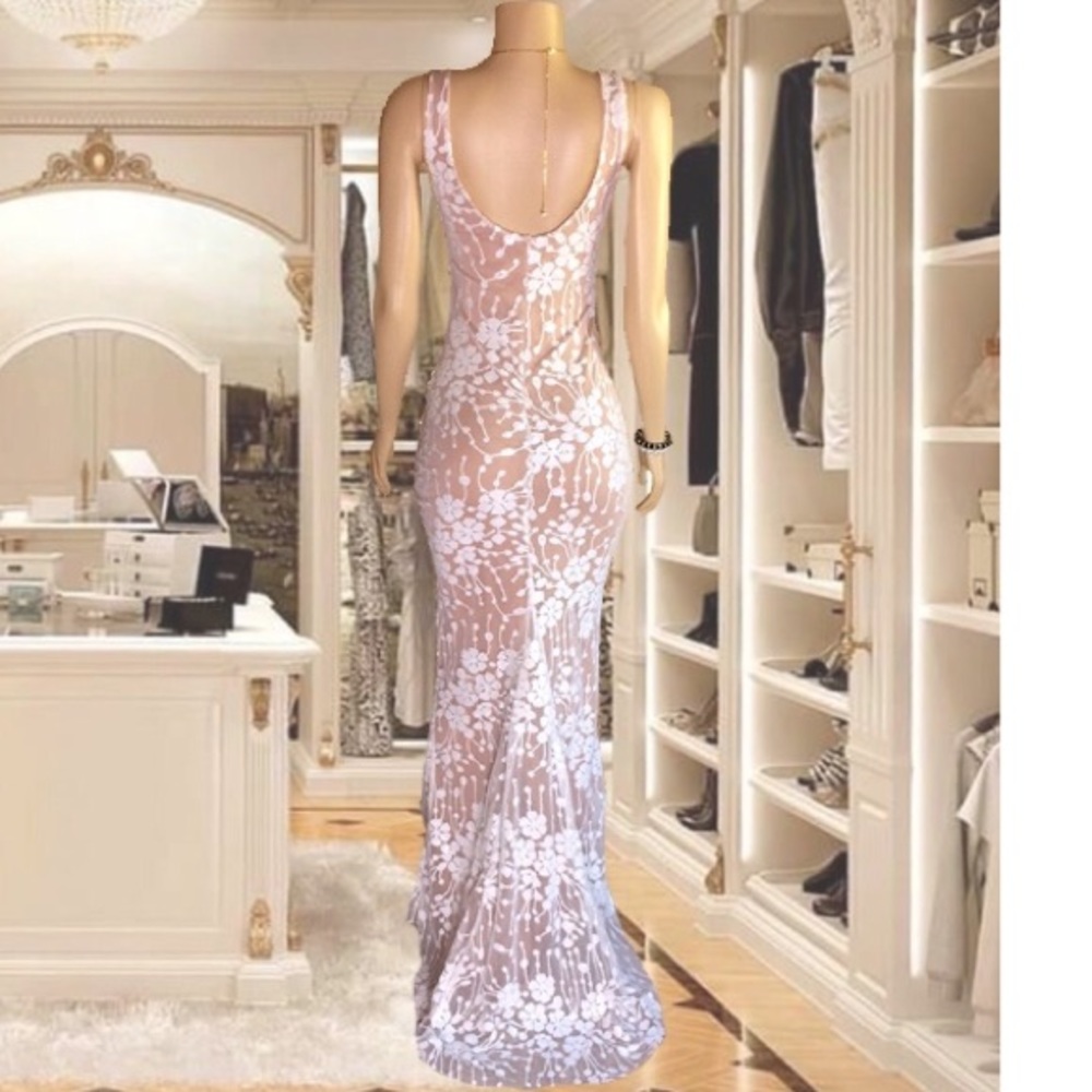 White Long Lace/Sequin Dress - Picture 5 of 6